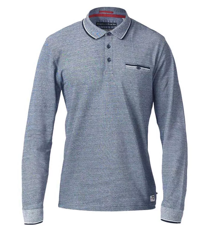 D555 Mens Long Sleeve Polo Shirt With Jacquard Collar and Cuff (HOWARD BLUE)