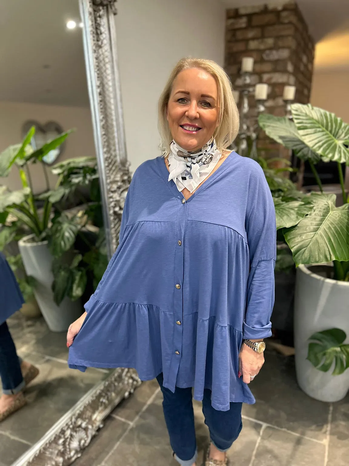 Denim Button Tiered Tunic Maisie