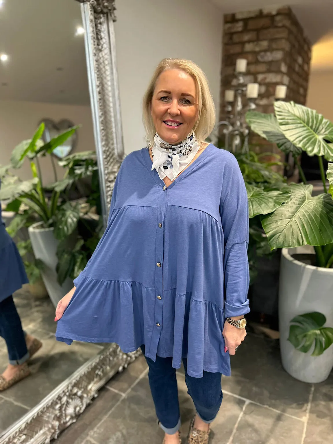 Denim Button Tiered Tunic Maisie