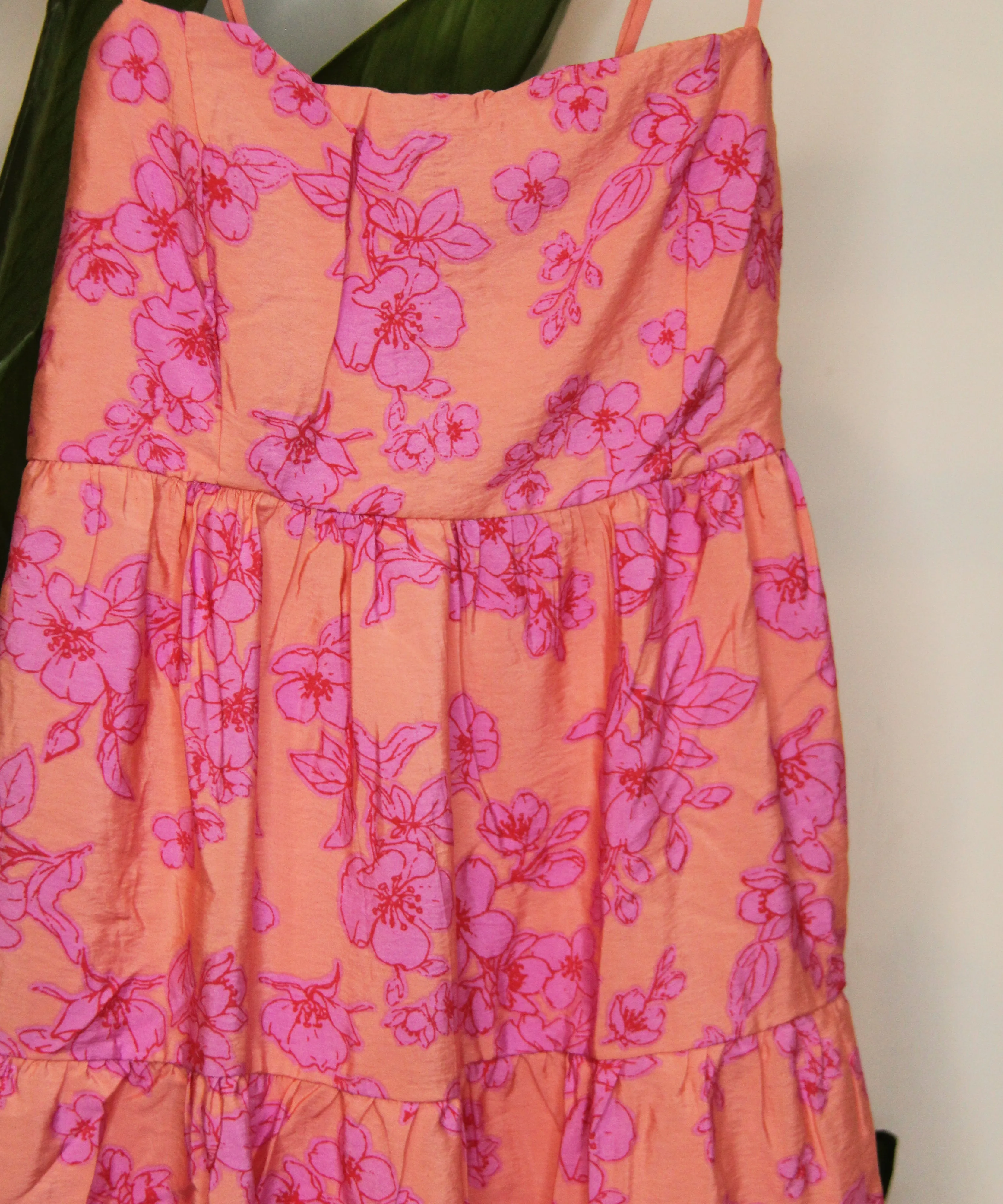 Floral Midi Dress with Smocked Back - Peach/Pink