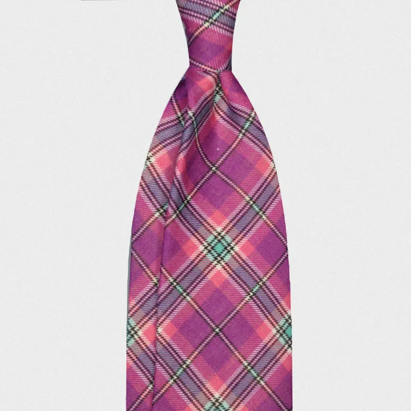 F.Marino Handmade Tie Linen Silk 3-Fold Tartan Magenta