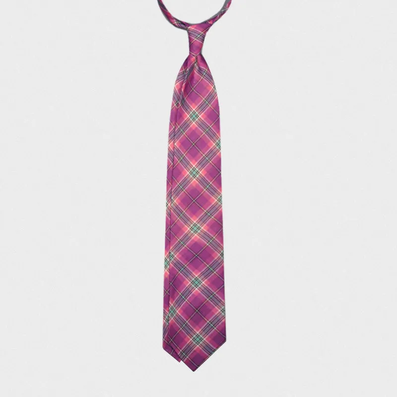 F.Marino Handmade Tie Linen Silk 3-Fold Tartan Magenta