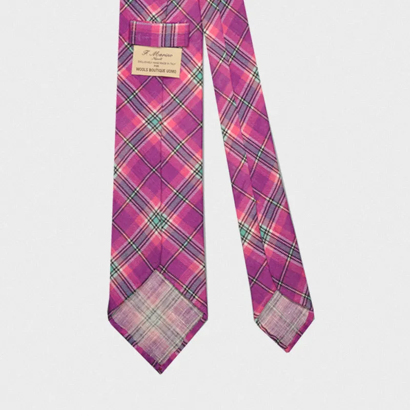 F.Marino Handmade Tie Linen Silk 3-Fold Tartan Magenta