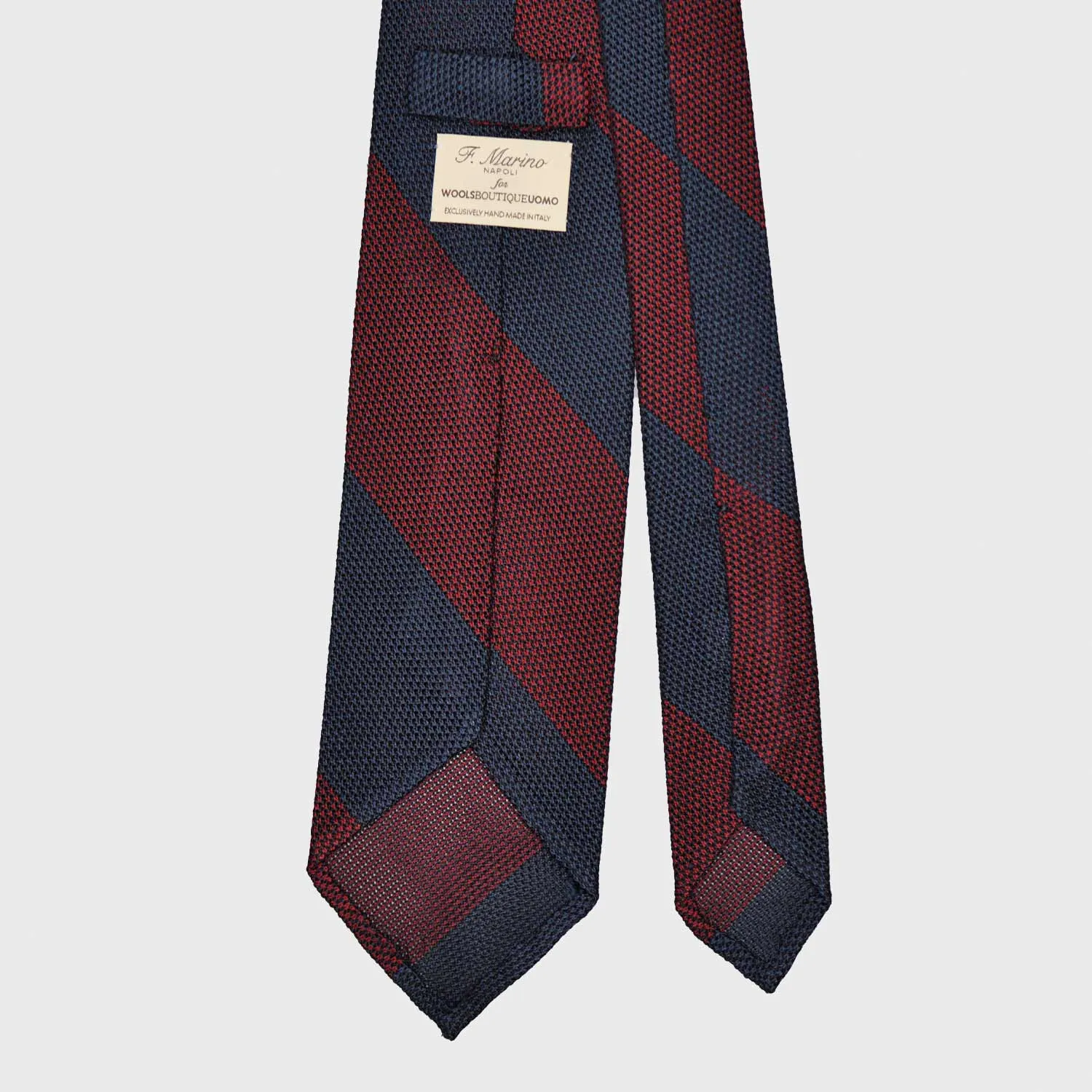 F.Marino Regimental Grenadine Silk Tie 3 Folds Wide Striped Burgundy