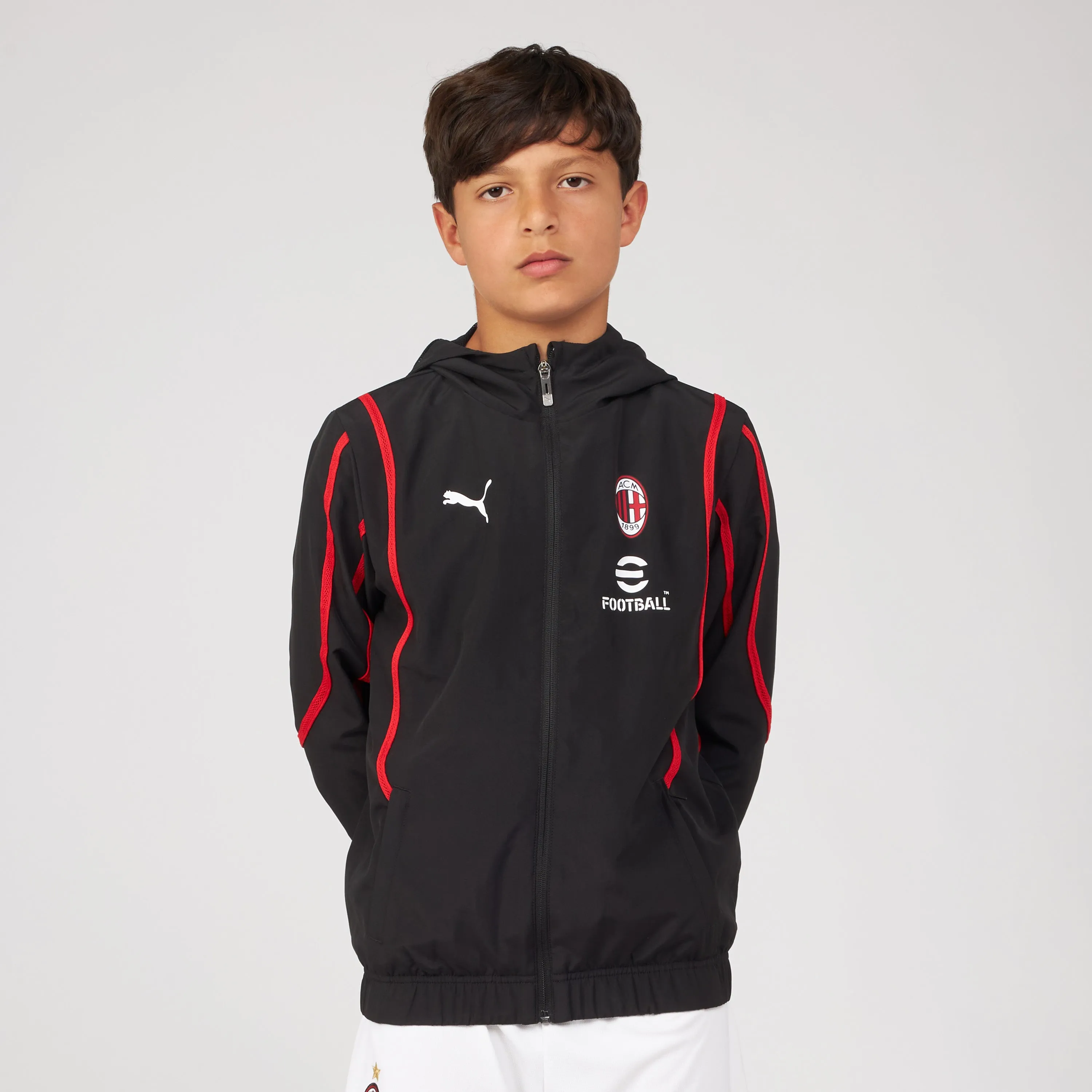 GIACCA BAMBINO MILAN PREMATCH 2024/25 CON ZIP E CAPPUCCIO