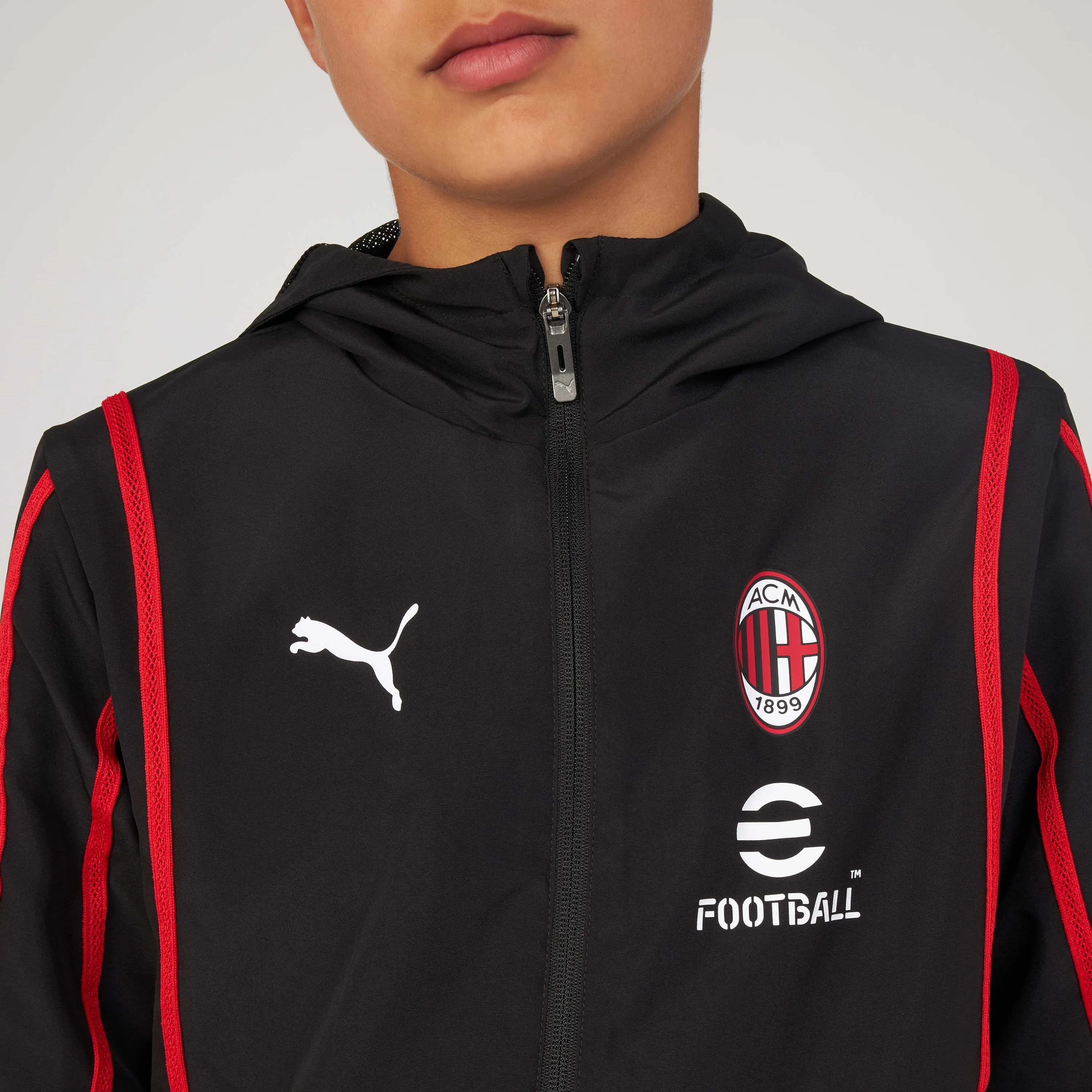 GIACCA BAMBINO MILAN PREMATCH 2024/25 CON ZIP E CAPPUCCIO