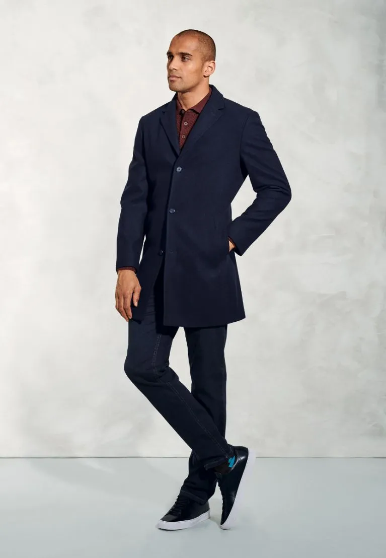 Hutchinson Navy Wool Mix Shortie Overcoat