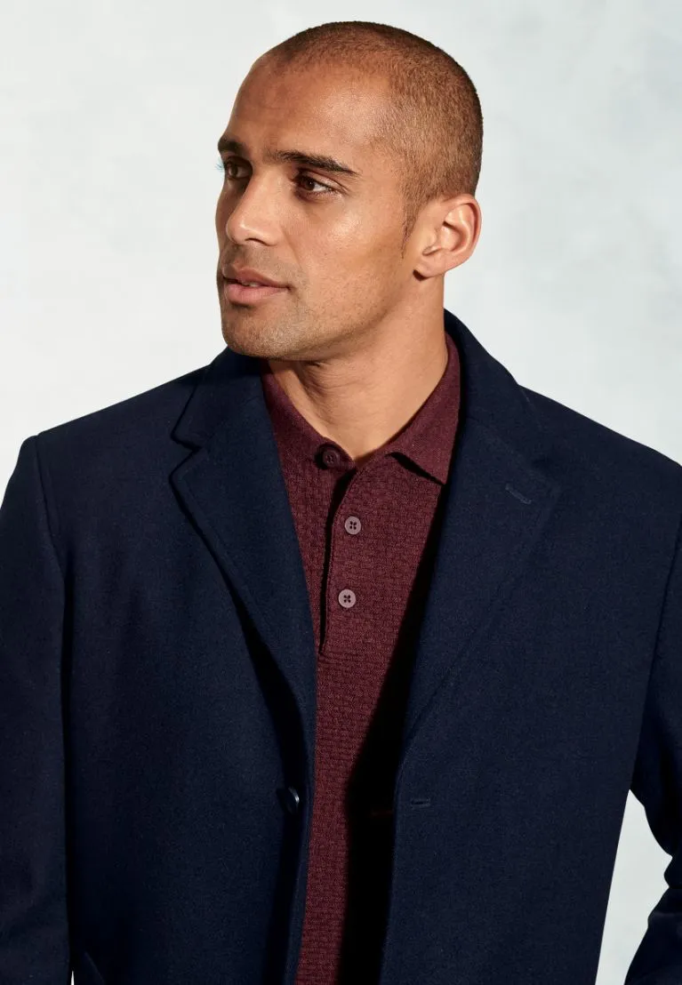 Hutchinson Navy Wool Mix Shortie Overcoat