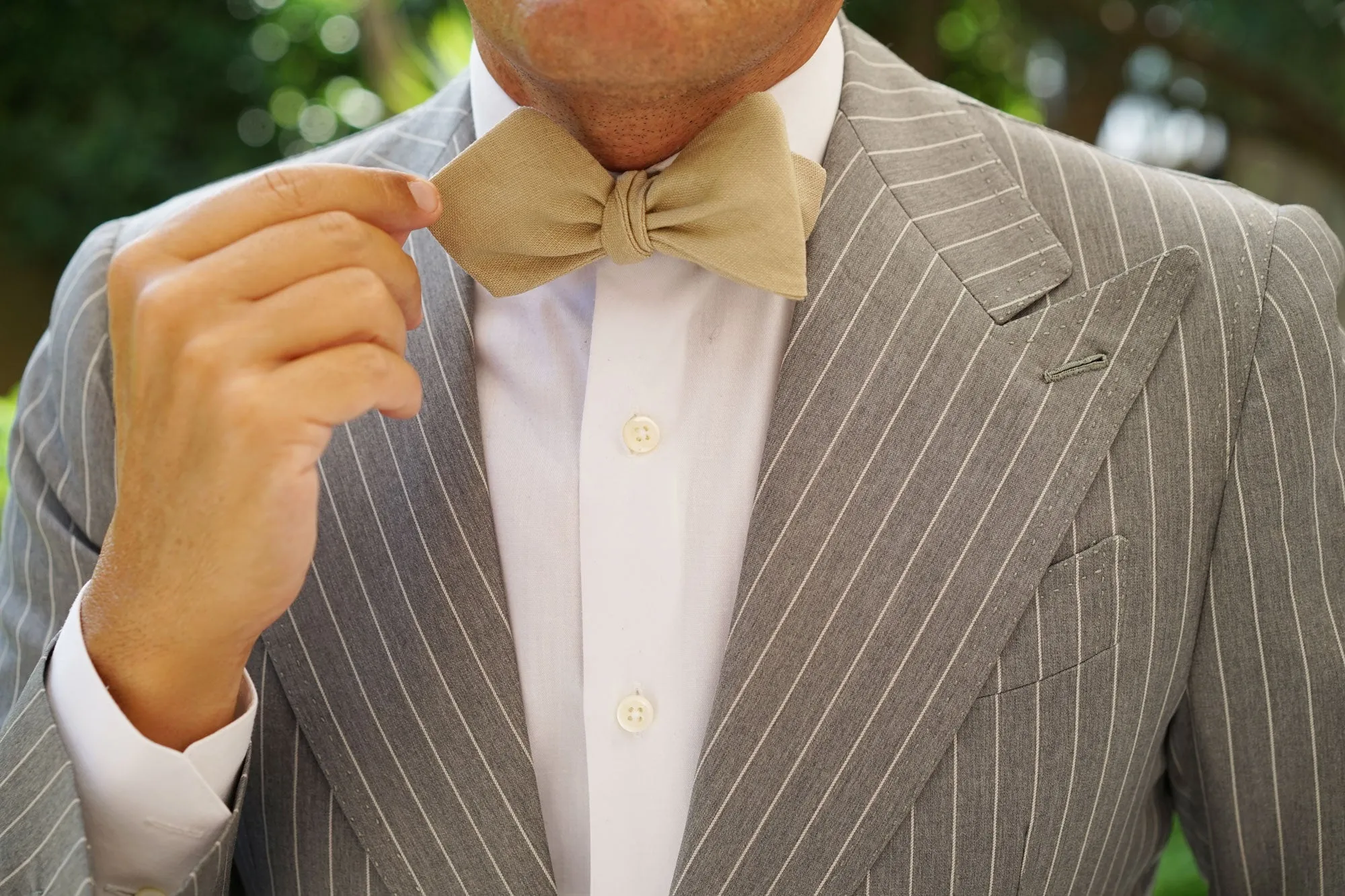 Khaki Linen Self Tie Diamond Bow Tie