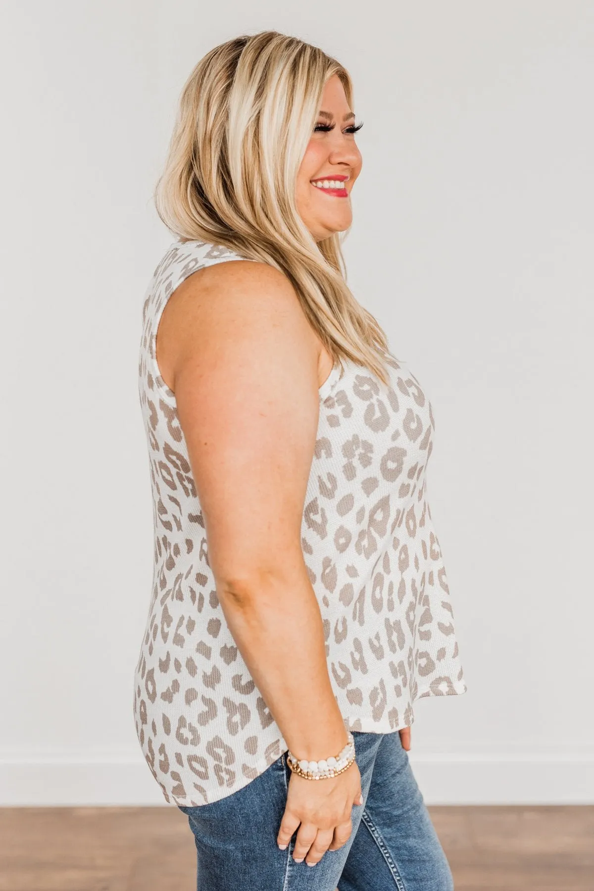 Leopard Knit Tank Top- Ivory & Mocha