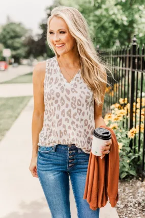 Leopard Knit Tank Top- Ivory & Mocha