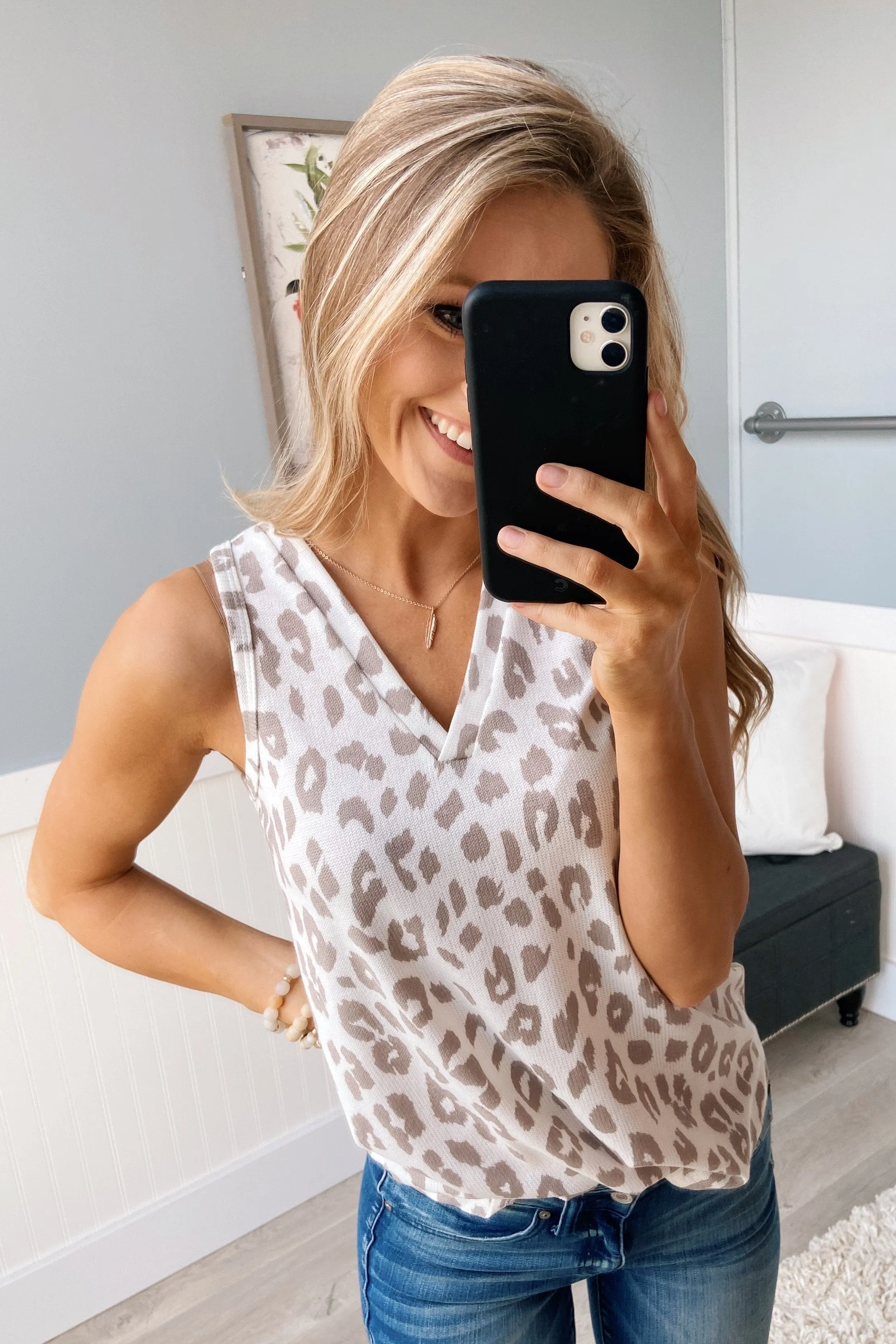 Leopard Knit Tank Top- Ivory & Mocha