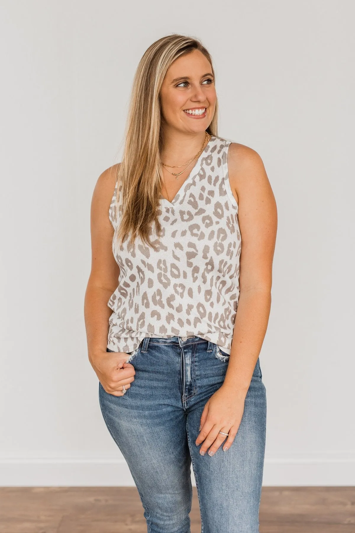 Leopard Knit Tank Top- Ivory & Mocha