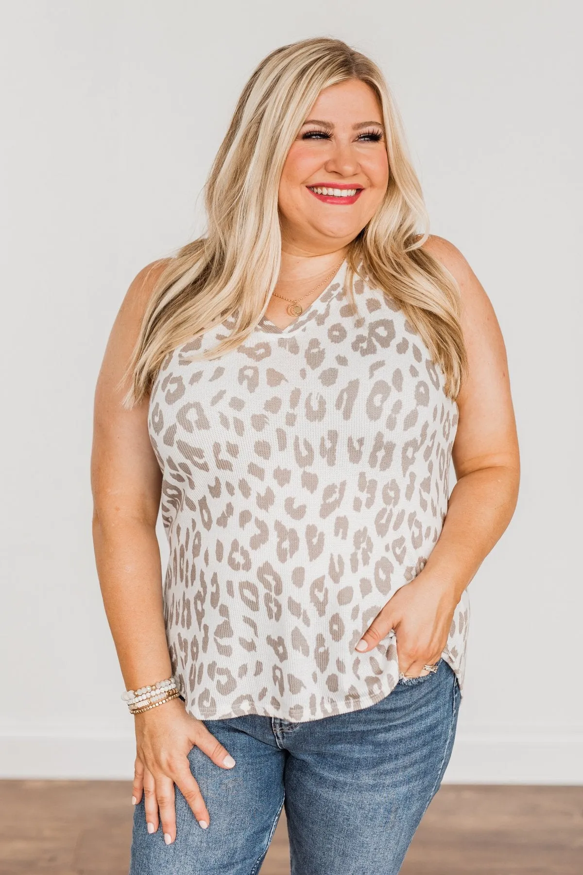 Leopard Knit Tank Top- Ivory & Mocha