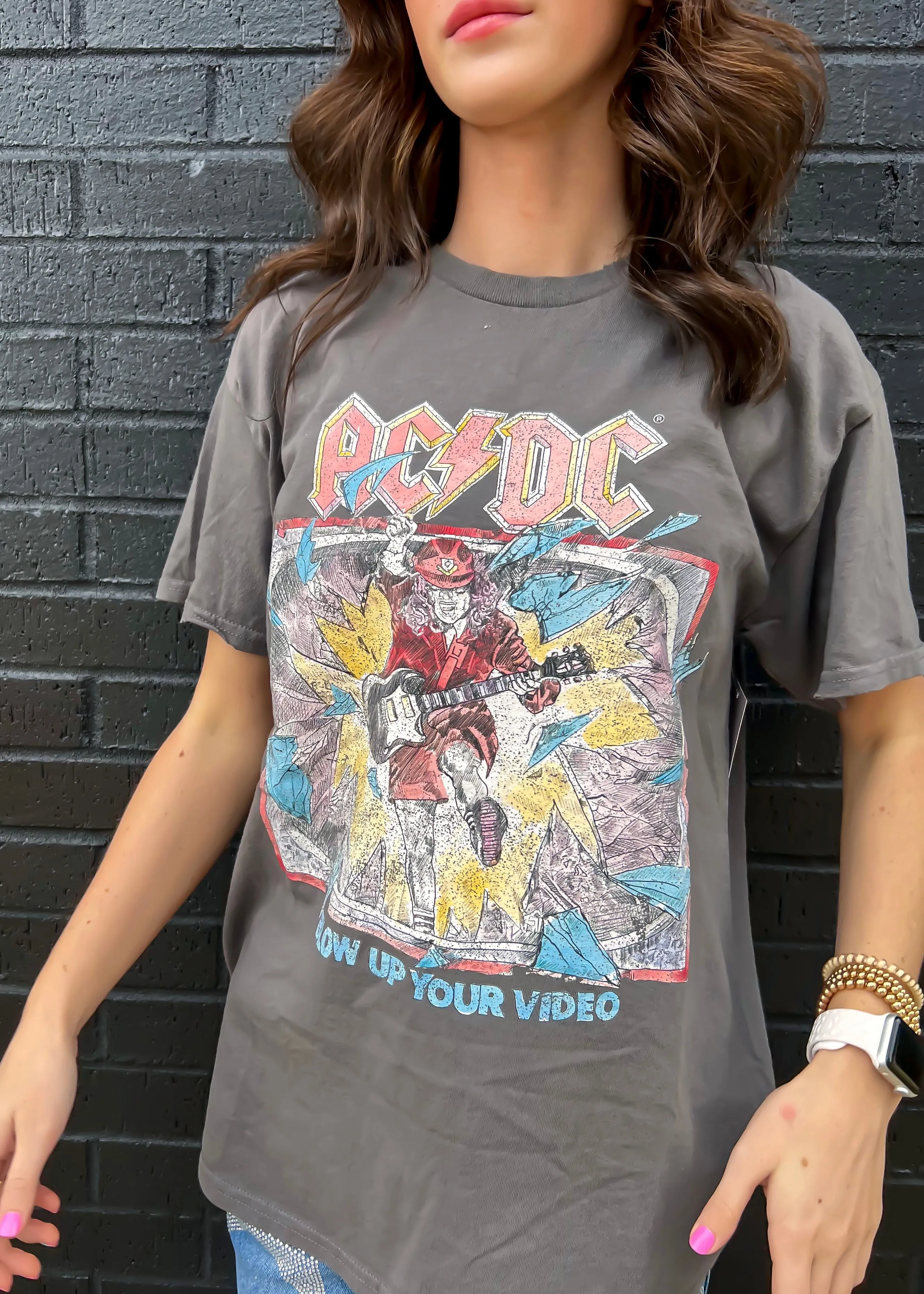 Livy Lu ACDC Blow Up Video Tee | Charcoal