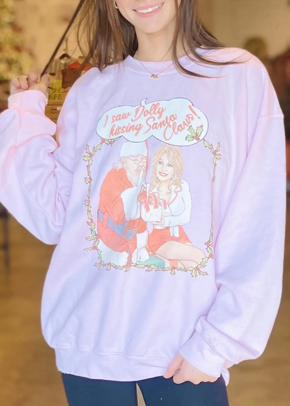 Livy Lu Dolly Kissing Santa Sweatshirt | Pink