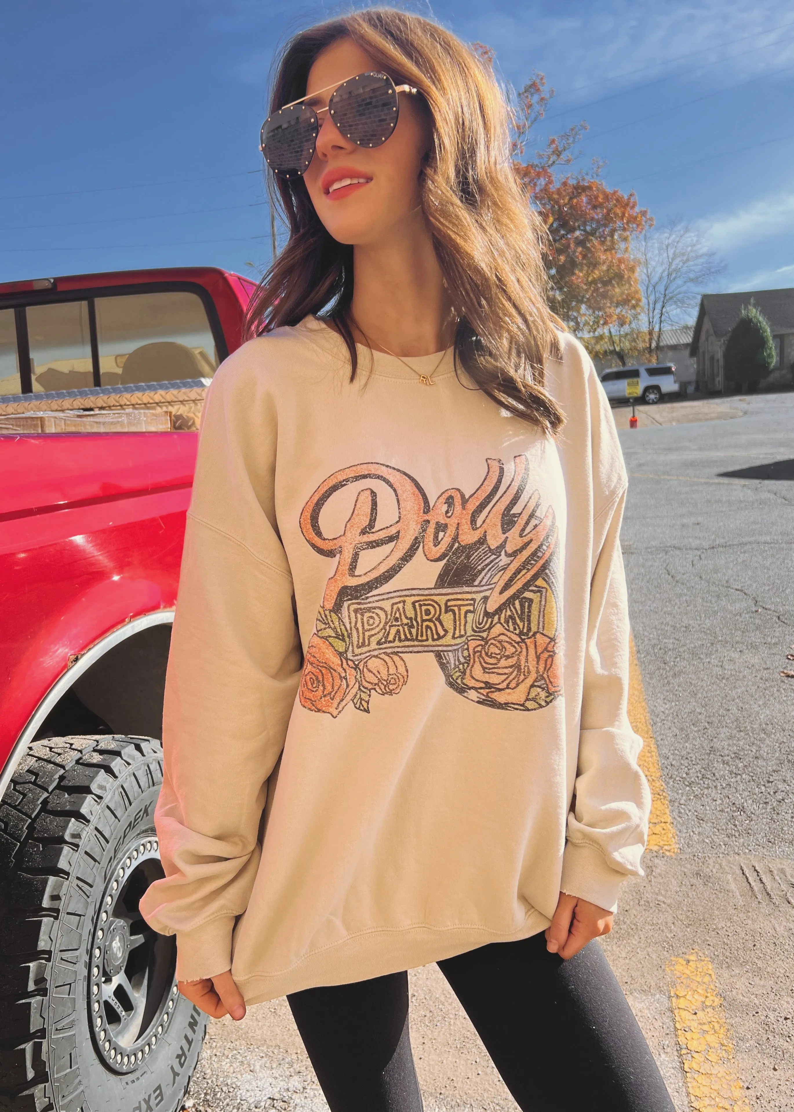 Livy Lu  Dolly Parton Rose Record Sweatshirt | Sand