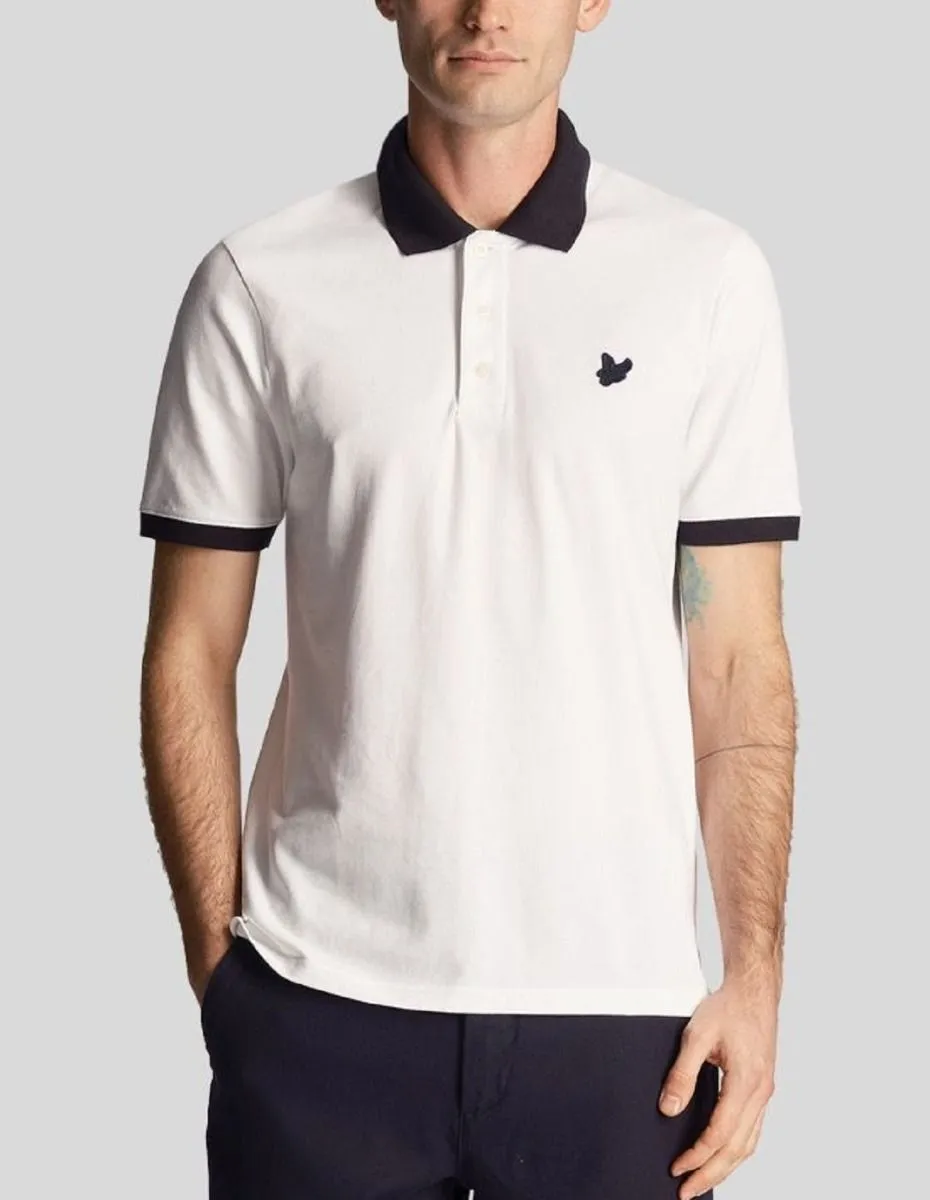 Lyle & Scott Tonal Ringer Short Sleeve Polo Shirt White/Dark Navy