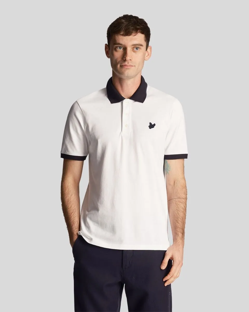 Lyle & Scott Tonal Ringer Short Sleeve Polo Shirt White/Dark Navy