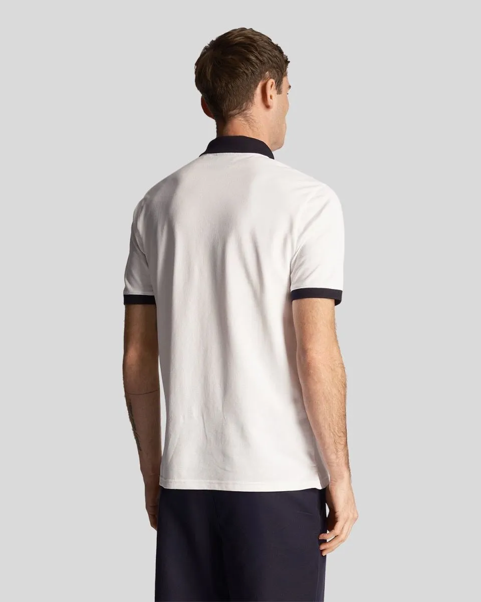 Lyle & Scott Tonal Ringer Short Sleeve Polo Shirt White/Dark Navy