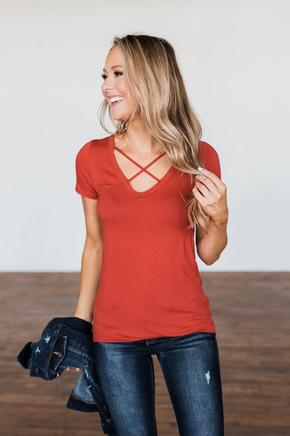 Meet Me Here Short Sleeve Top- Vintage Red