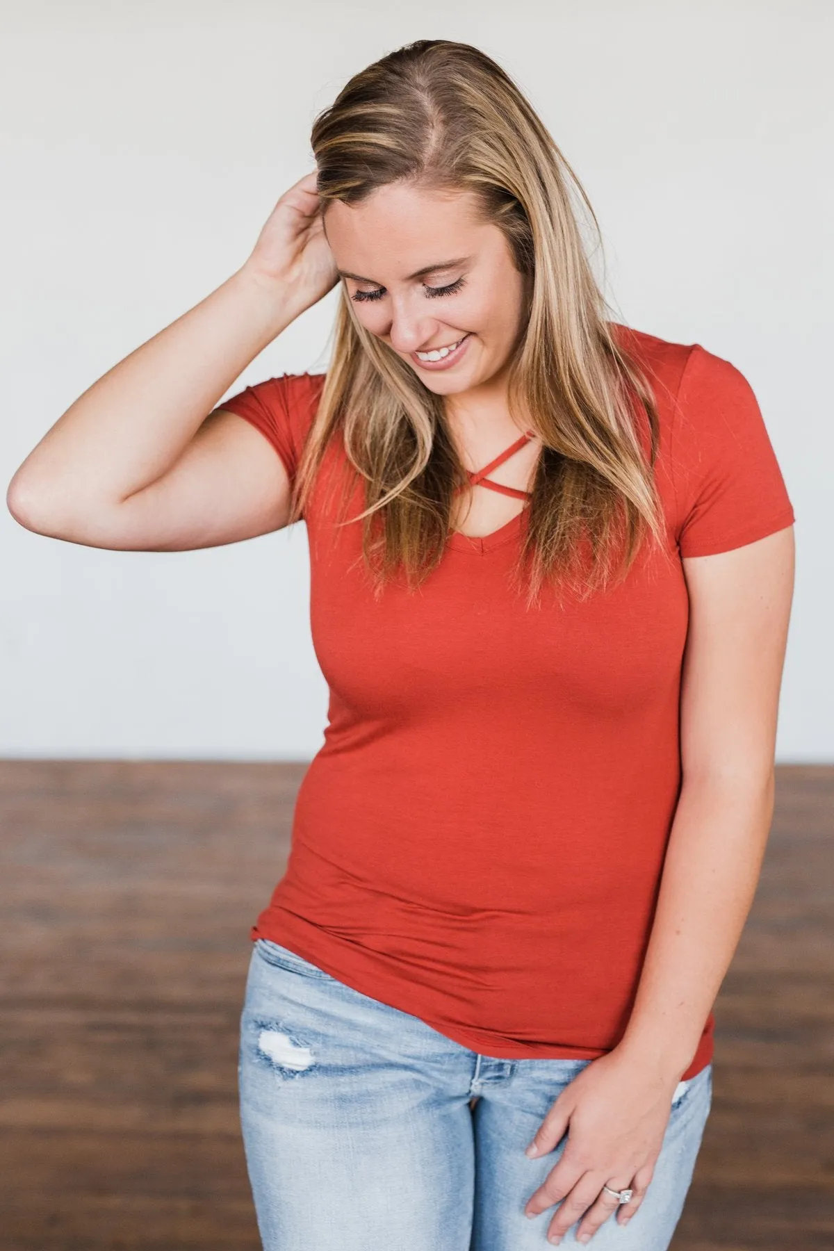 Meet Me Here Short Sleeve Top- Vintage Red