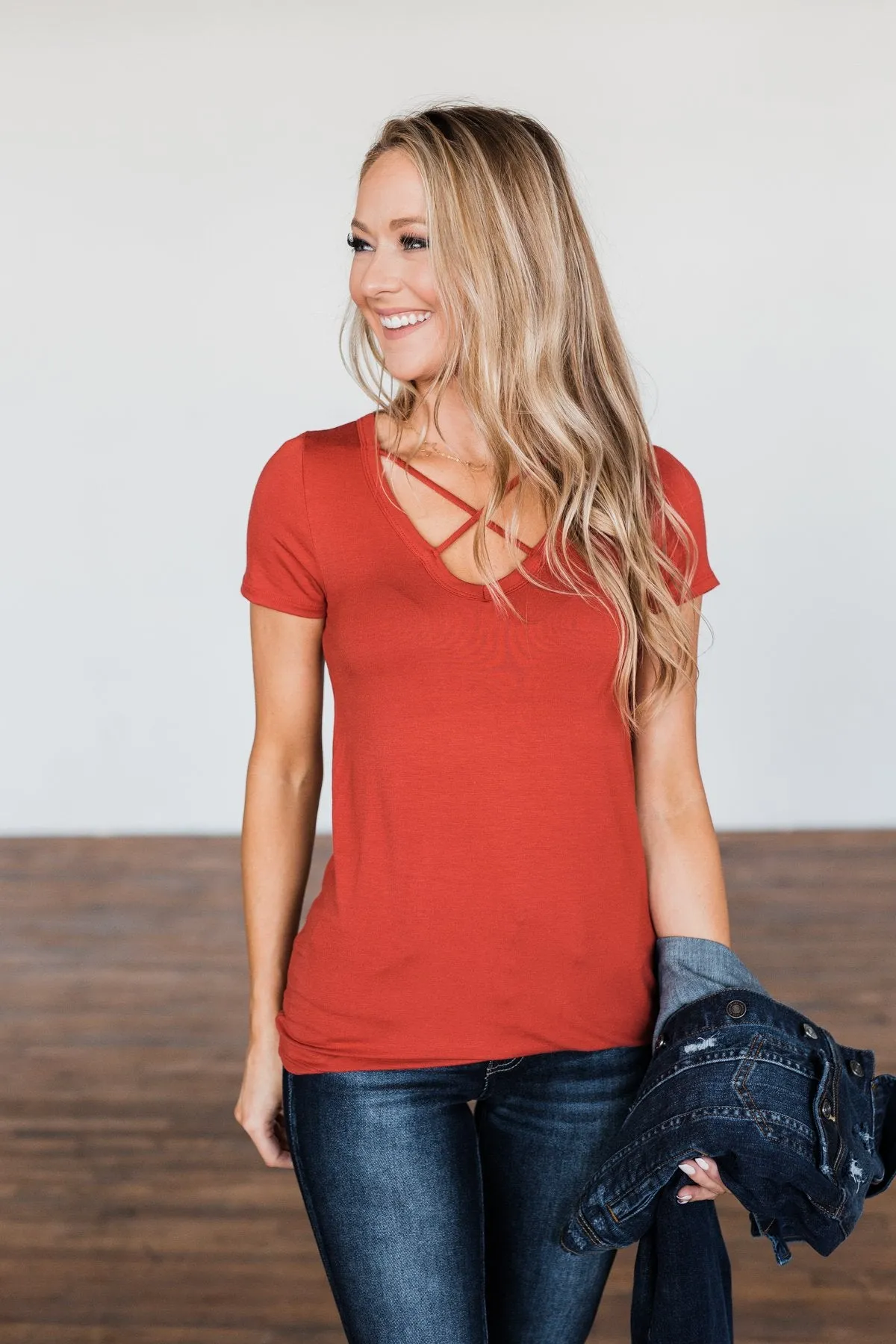 Meet Me Here Short Sleeve Top- Vintage Red