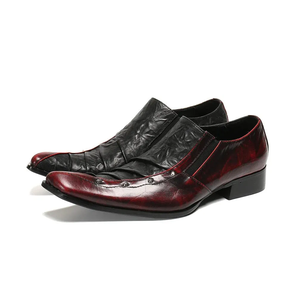 Men's Genuine Leather Pointed Toe Business Party Slip-on Dress Shoes