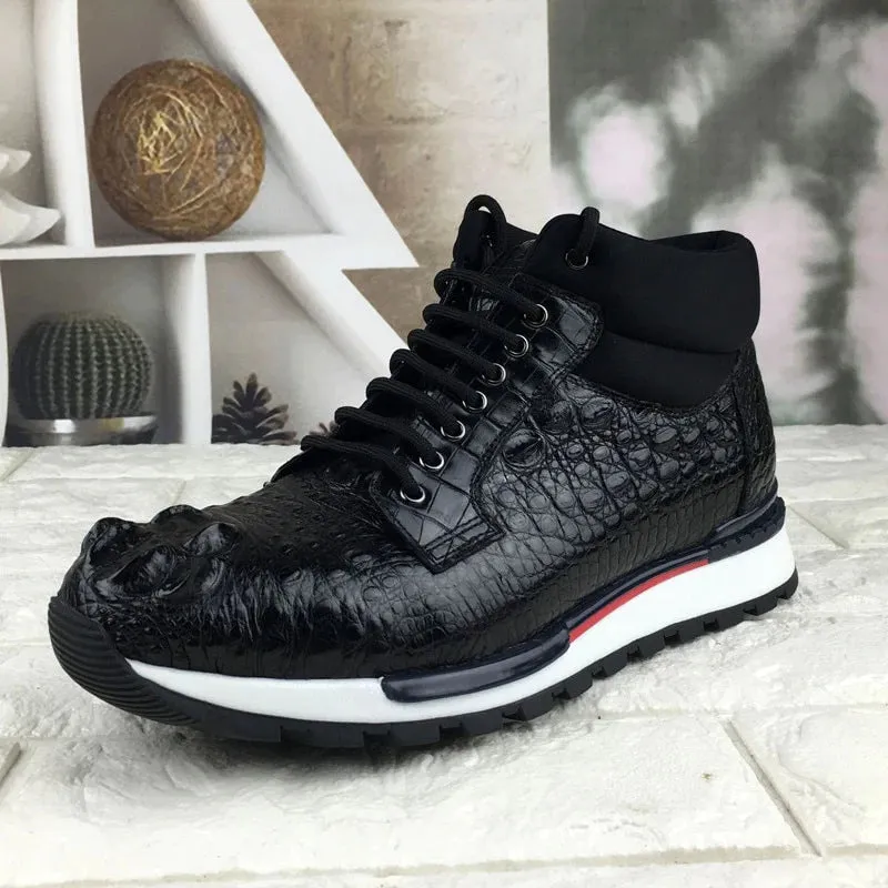 Men's Winter Style Authentic Genuine Crocodile Skin Casual Sneakers