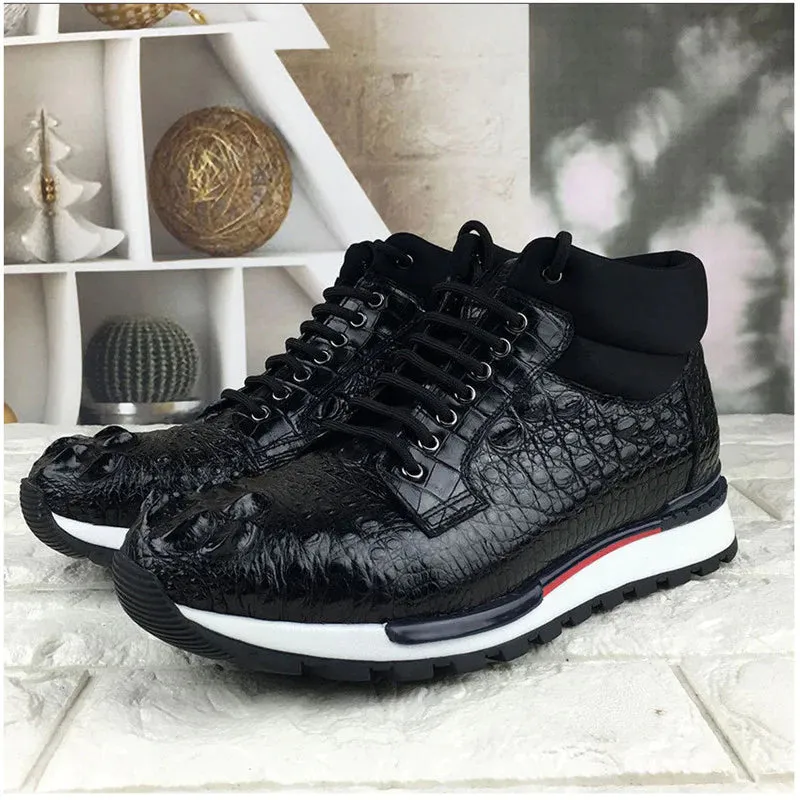 Men's Winter Style Authentic Genuine Crocodile Skin Casual Sneakers