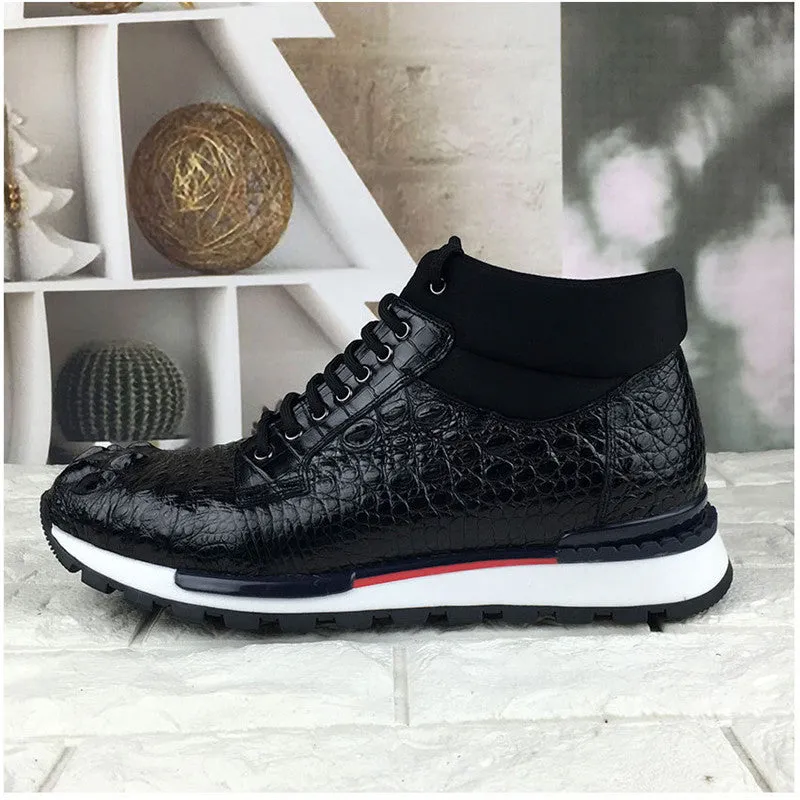 Men's Winter Style Authentic Genuine Crocodile Skin Casual Sneakers