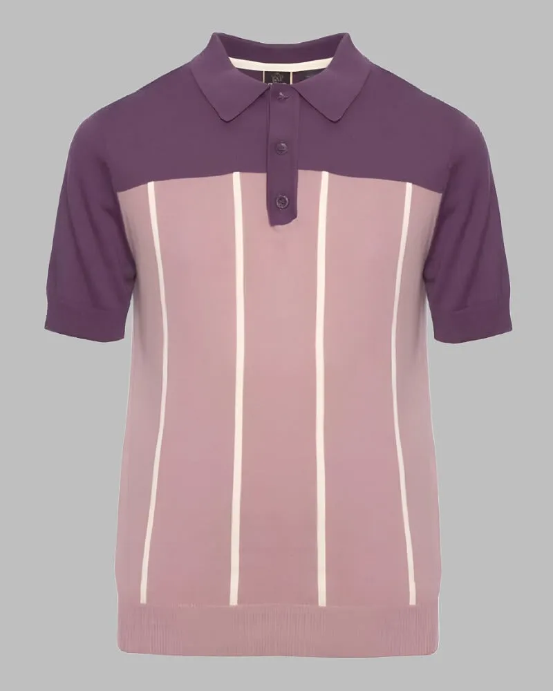 Merc London MARBLE Two-Tone Polo Knit Plum