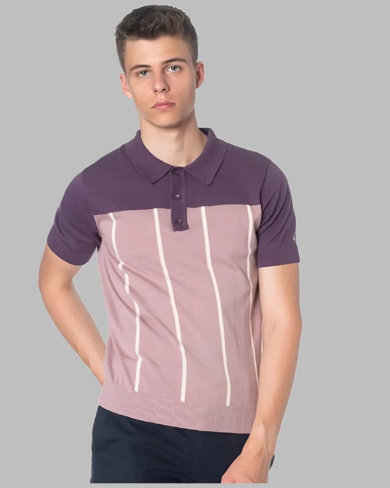 Merc London MARBLE Two-Tone Polo Knit Plum