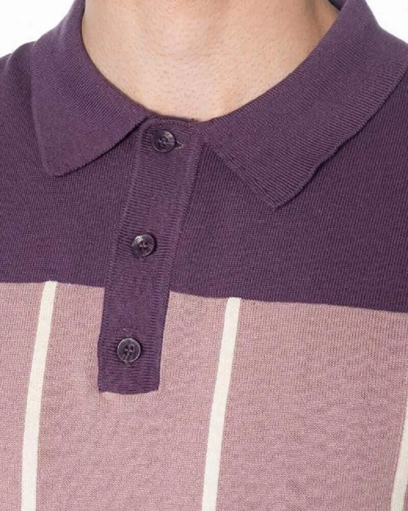 Merc London MARBLE Two-Tone Polo Knit Plum