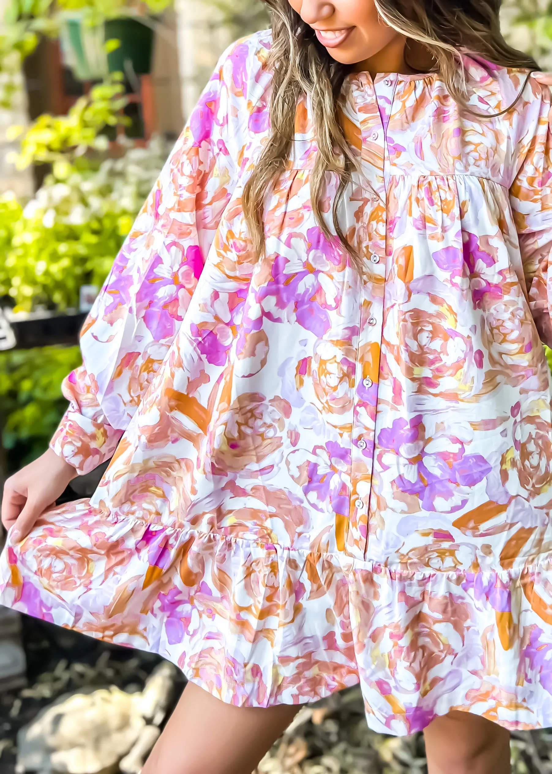 MOODIE Watercolor Flora Tunic Dress l Orange