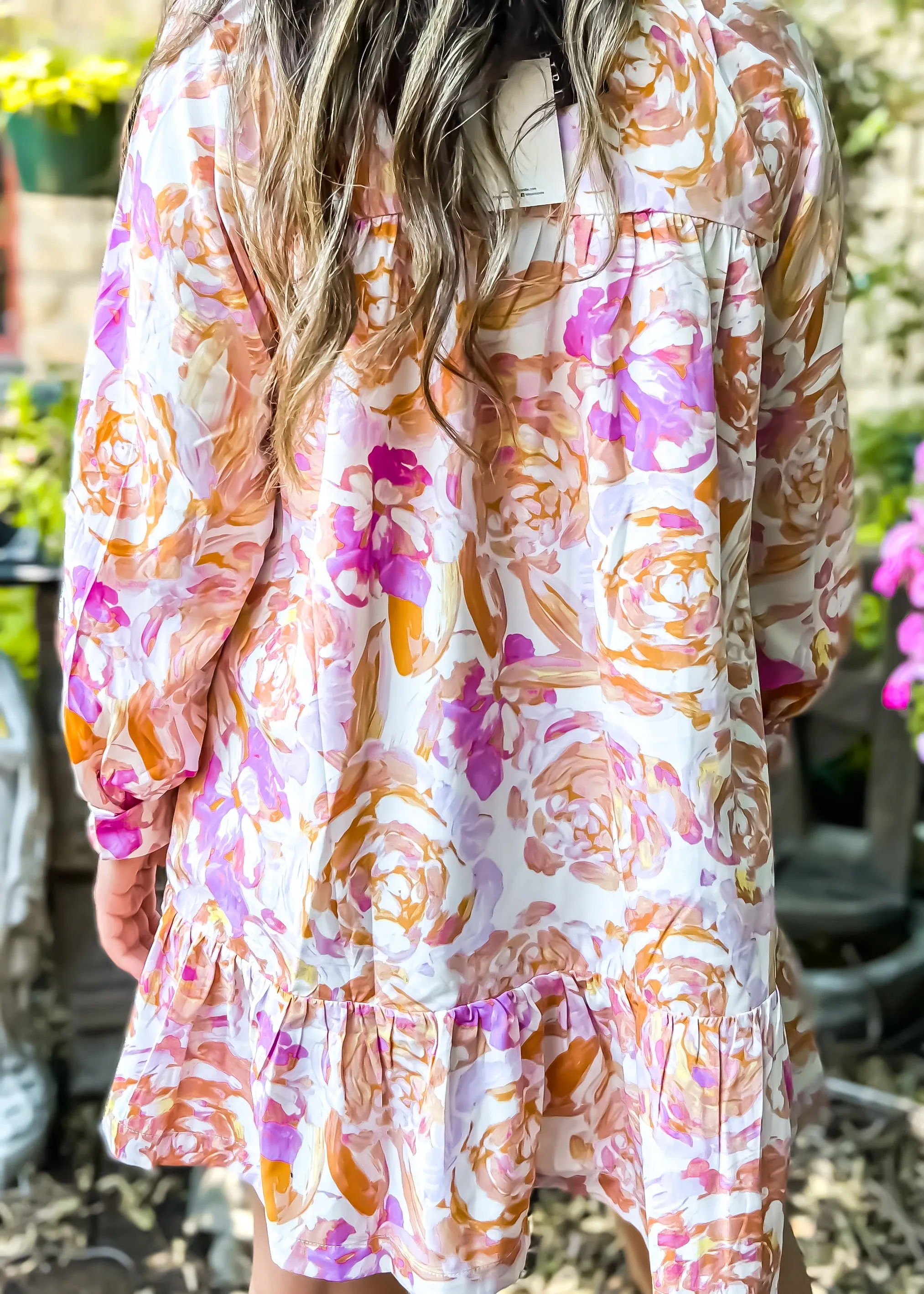 MOODIE Watercolor Flora Tunic Dress l Orange