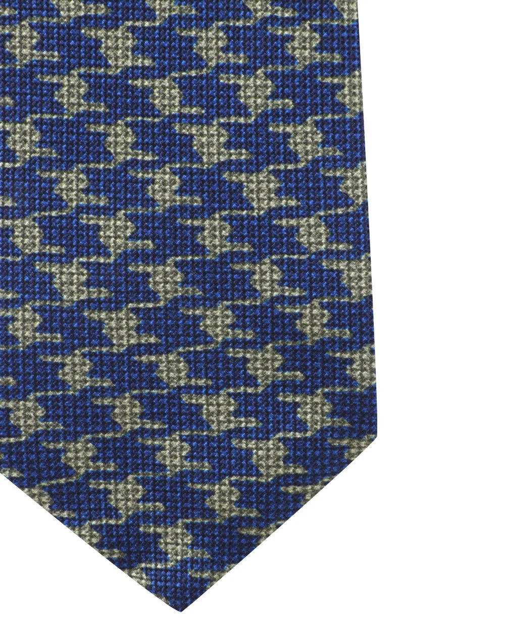 Navy and Olive Exploded Houndstooth Silk Tie