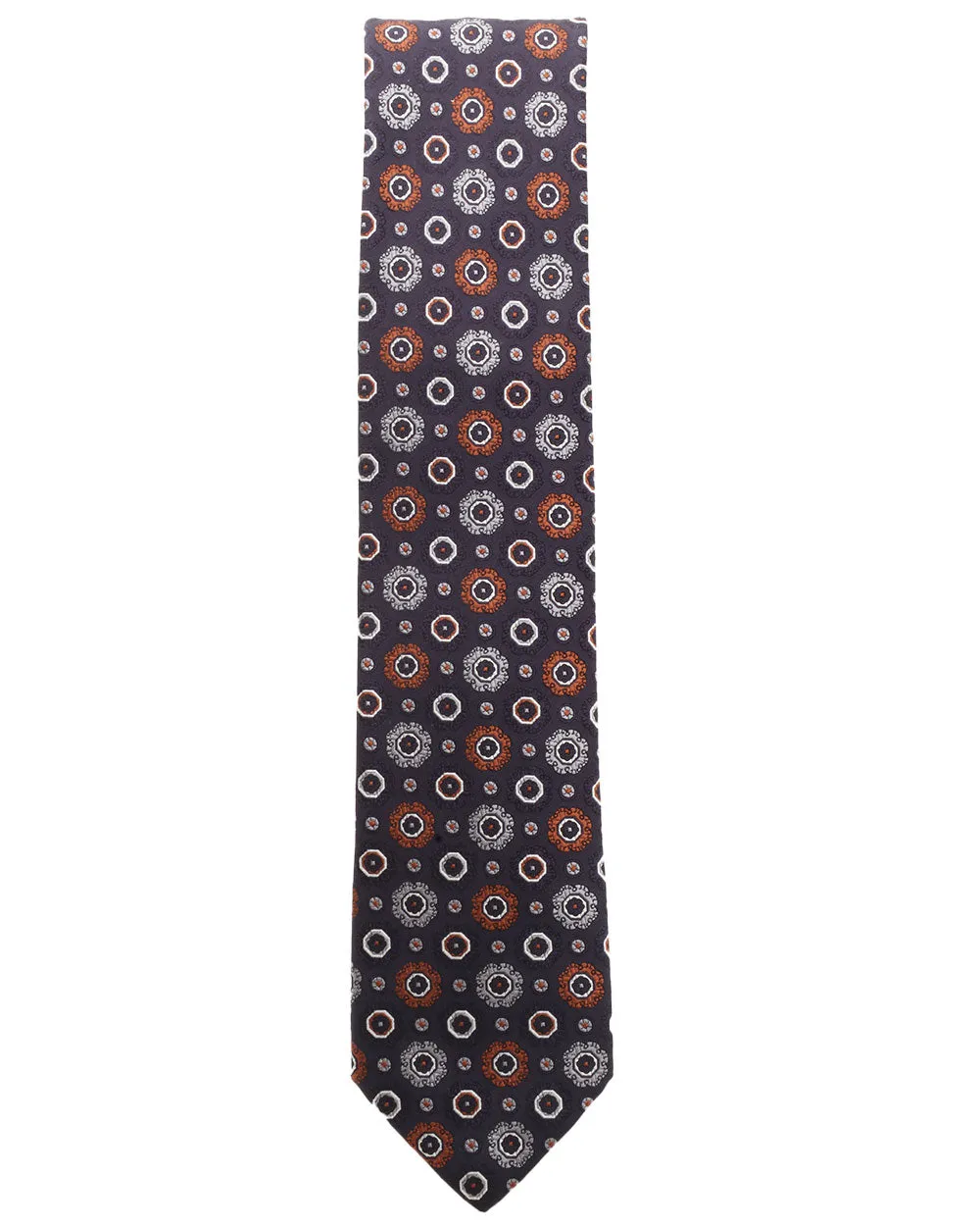 Navy with Brown and Light Blue Multi Medallion Silk Tie