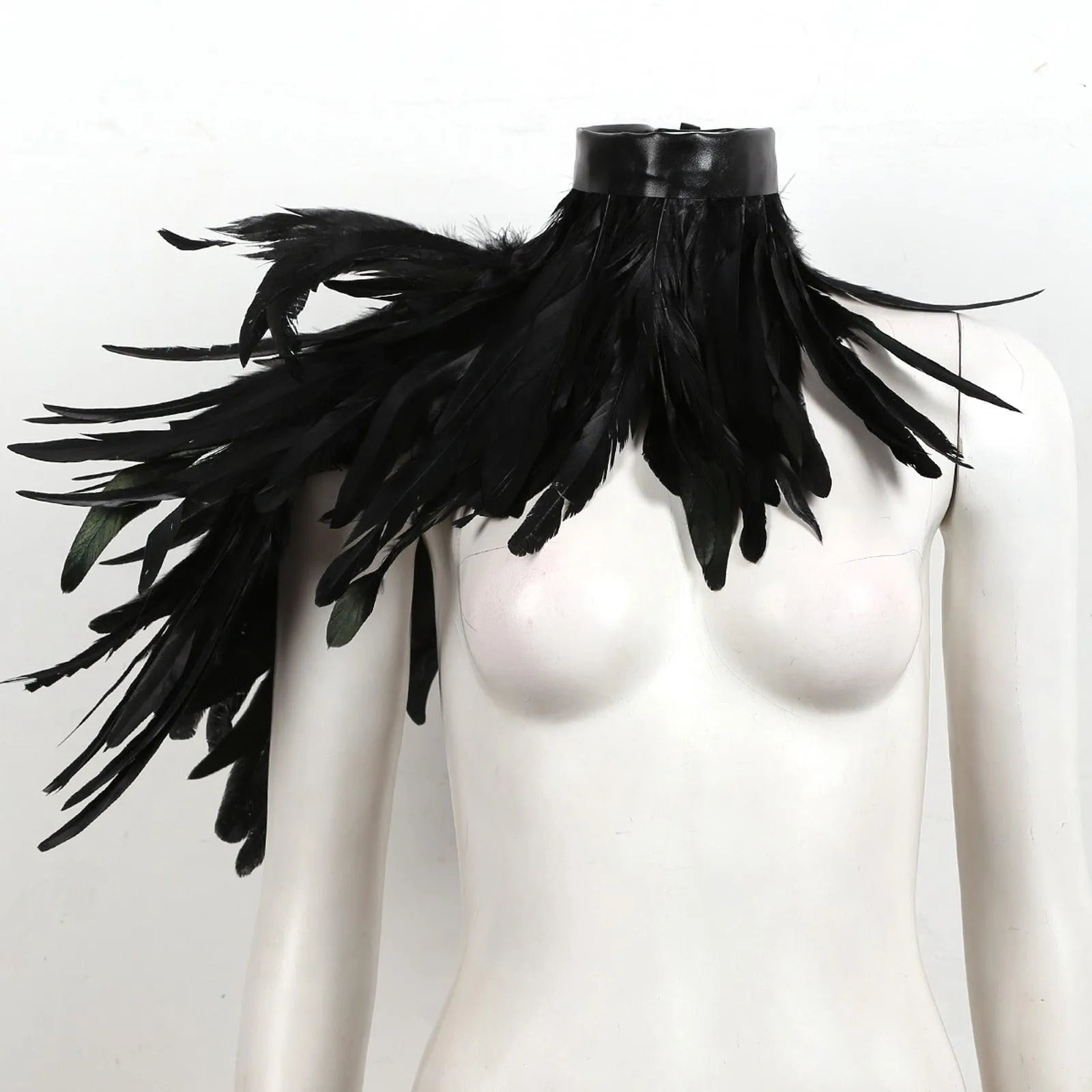 One Shoulder Punk Gothic Feather Cape Shrug Shawl Wings Choker Collar