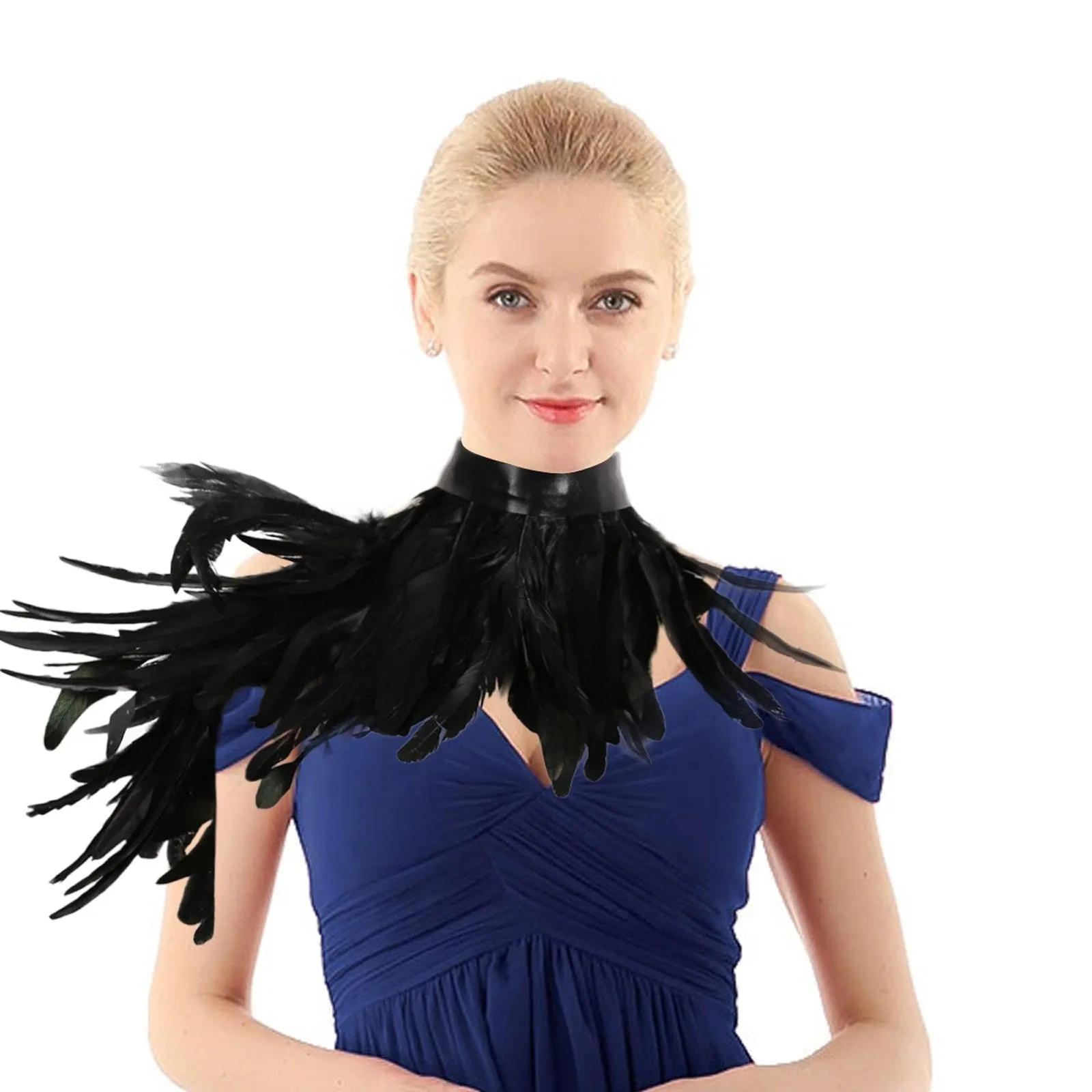 One Shoulder Punk Gothic Feather Cape Shrug Shawl Wings Choker Collar