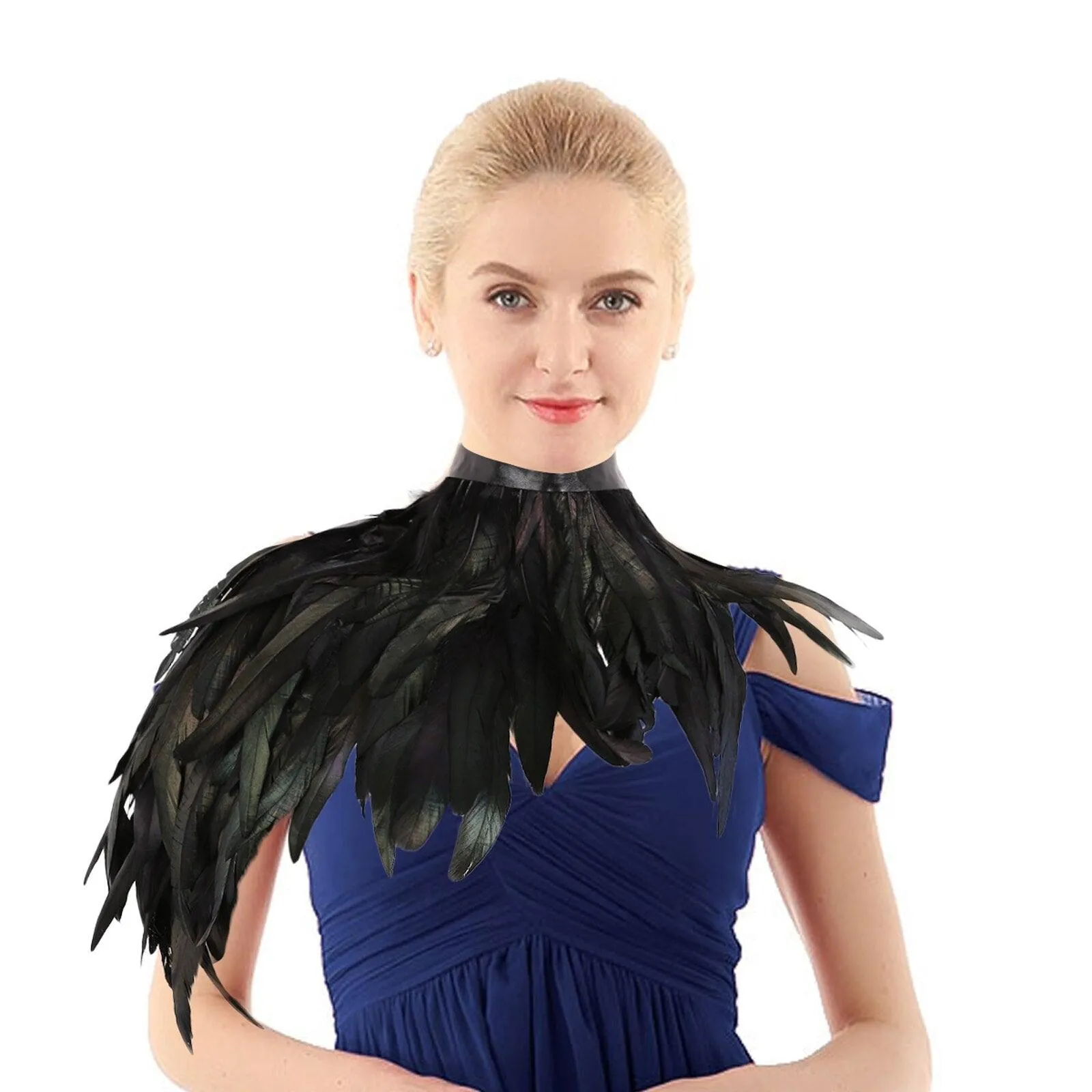 One Shoulder Punk Gothic Feather Cape Shrug Shawl Wings Choker Collar