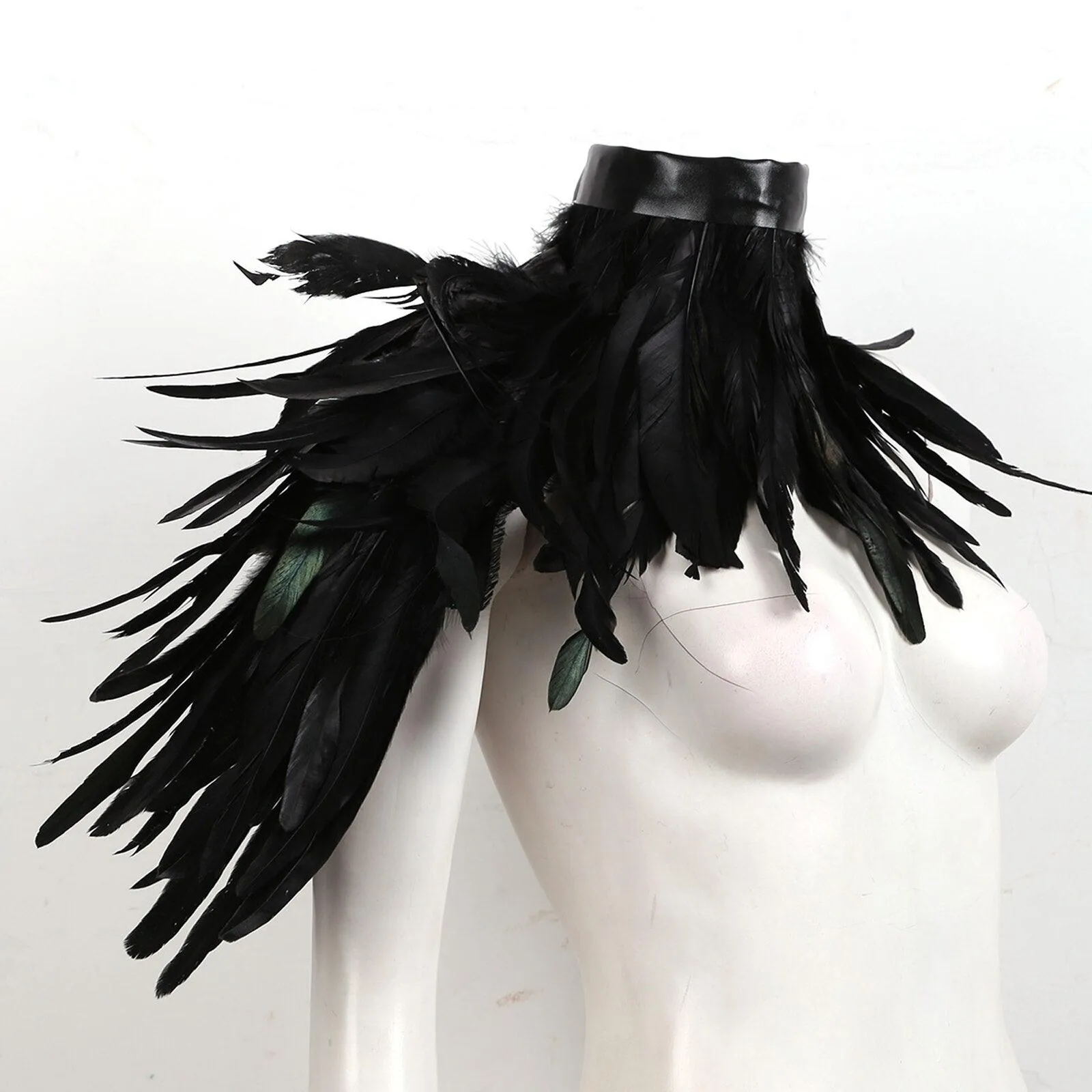 One Shoulder Punk Gothic Feather Cape Shrug Shawl Wings Choker Collar