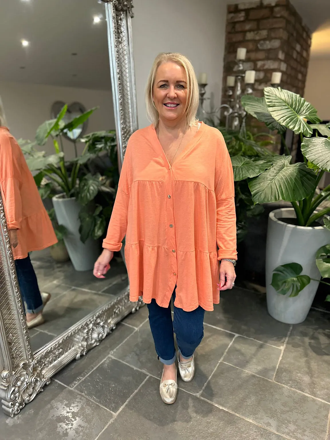 Orange Button Tiered Tunic Maisie