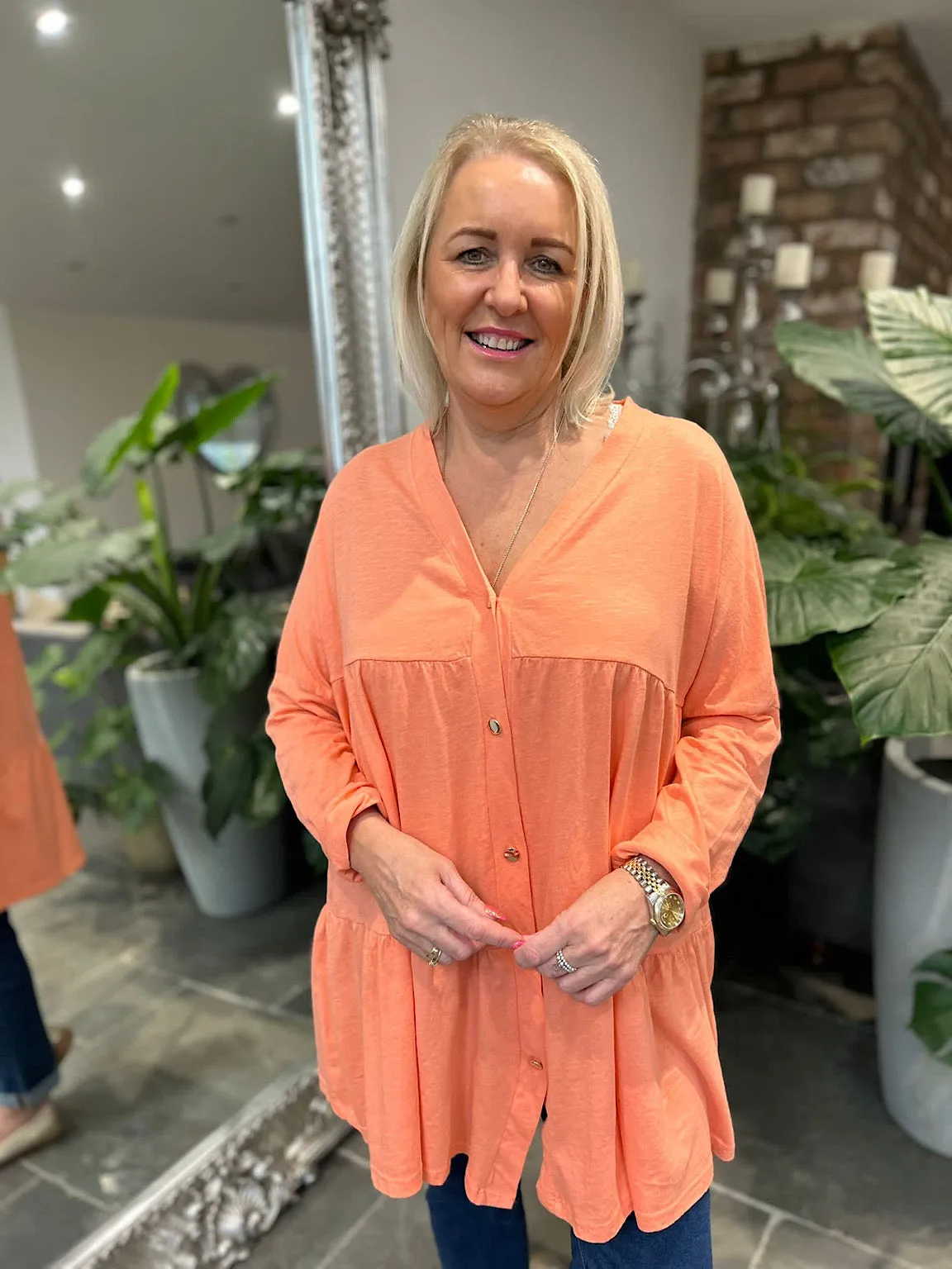 Orange Button Tiered Tunic Maisie