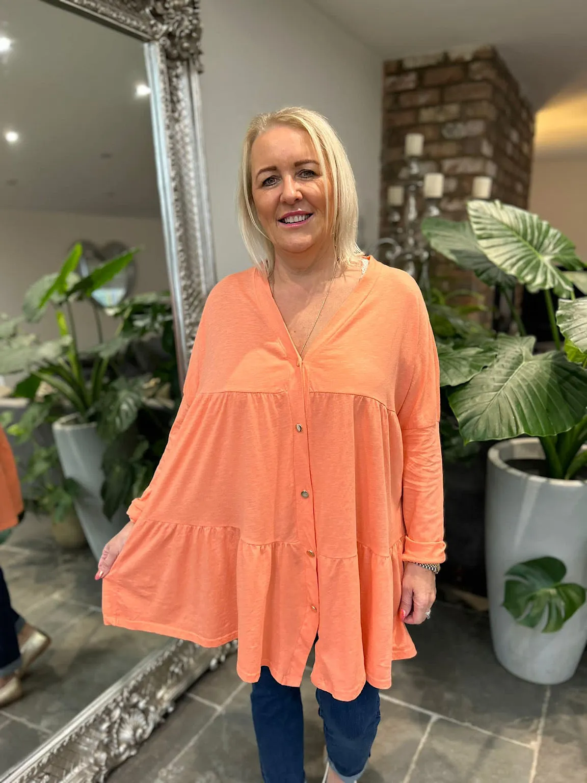 Orange Button Tiered Tunic Maisie