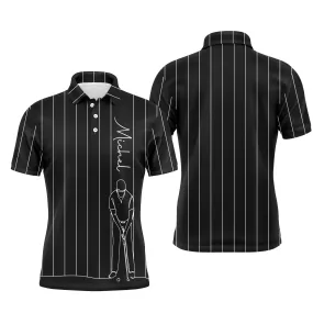 Polo de Golf Personnalisé, Dessin Au Trait Golfeur, Golfeuse, Cadeau Original Pour Fans de Golf, Noir, Blanc, Bleu Marine - CTS1