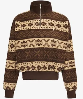 Polo Ralph Lauren Womens Winter Multi Print Graphic-pattern quarter-zip recycled-polyester blend fleece sweatshirt