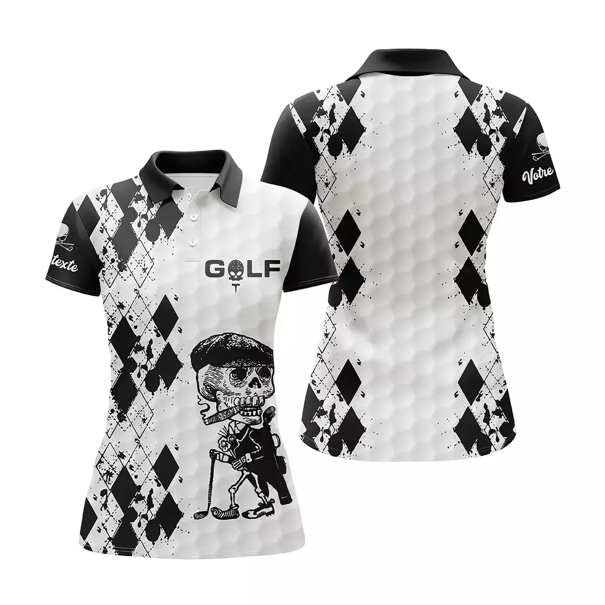 Polo Shirt Pour Homme et Femme, Cadeau Golfeur Personnalisé, Polo à Séchage Rapide, Impression Noir et Blanc Reaper - CTS1005220