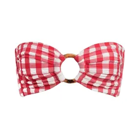 Red Gingham Tori Ties Bandeau Bikini Top