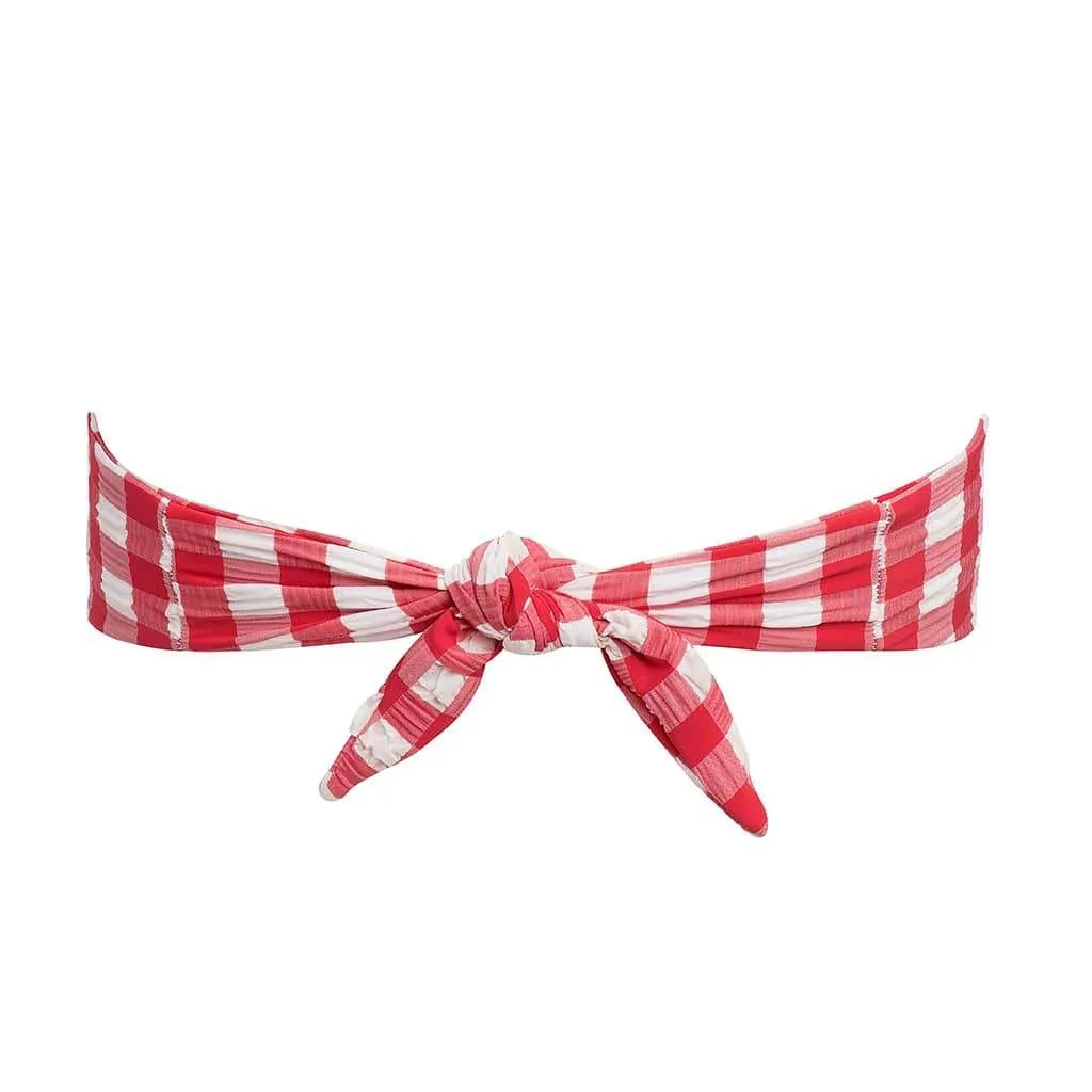 Red Gingham Tori Ties Bandeau Bikini Top